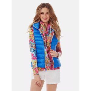 Lilly Pulitzer Womens Vest XXS Allie Blue Packable Down Puffer Tropical Designer